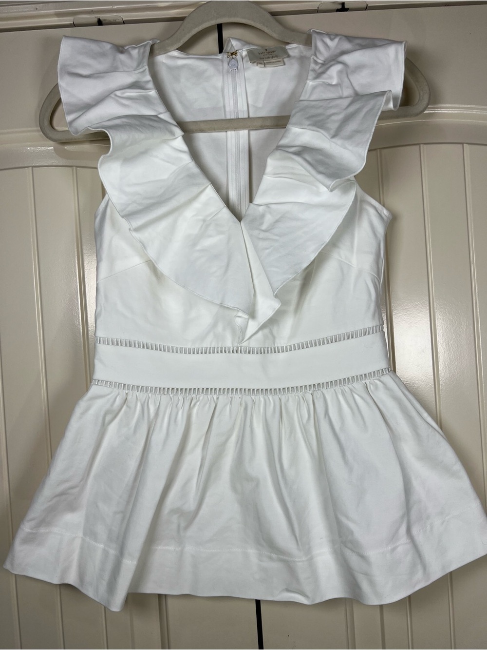 Kate Spade White California Dreaming Ruffle Neck Peplum Top SIZE 00
